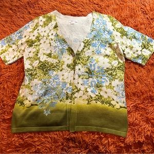 Christopher & Banks Short Sleeve Cardigan in Floral sz XL green blue cream